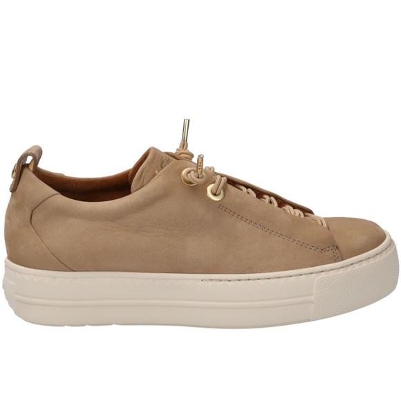 Nubuk Leather Lace Up Platform Sneakers. Tan color. - Picture 3 of 10